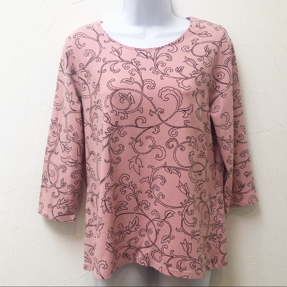 Chico's Tops - Chico's ~ Pink/Black Floral Print Top Size 12